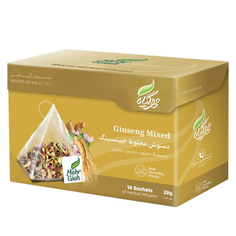 دمنوش گیاهی جینسینگ مهرگیاه بسته 14 عددی